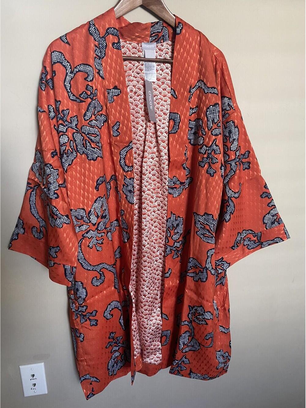 chicos womens orient bliss 3/4 sleeve jacket orange spice size 2 $149